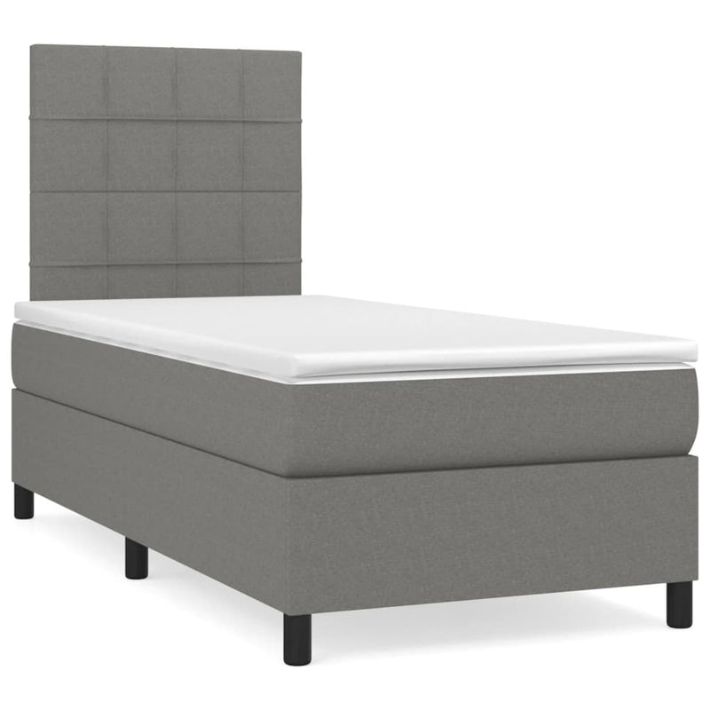 Box Spring Bed with Mattress Dark Grey 107x203 cm King Single Fabric