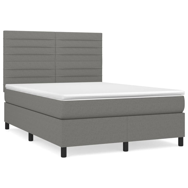 Box Spring Bed with Mattress Dark Grey 137x187 cm Double Size Fabric