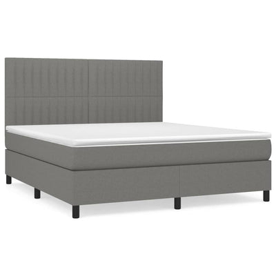 Box Spring Bed with Mattress Dark Grey 153x203 cm Queen Size Fabric