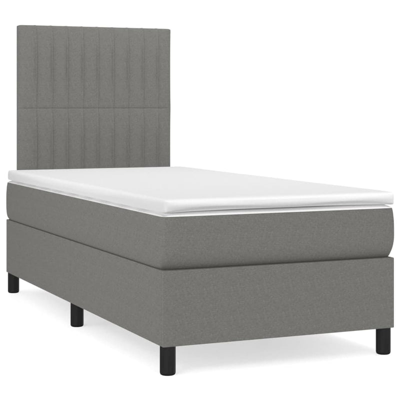 Box Spring Bed with Mattress Dark Grey 106x203 cm King Single Size Fabric
