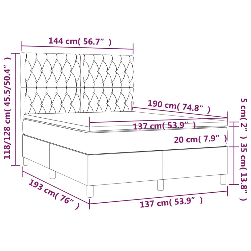 Box Spring Bed with Mattress Dark Grey 137x187 cm Double Size Fabric