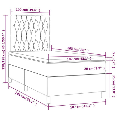 Box Spring Bed with Mattress Dark Grey 106x203 cm King Single Size Fabric