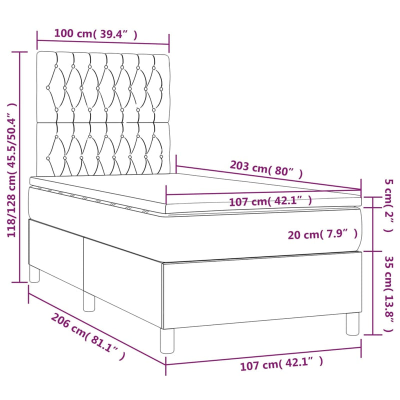 Box Spring Bed with Mattress Dark Grey 106x203 cm King Single Size Fabric