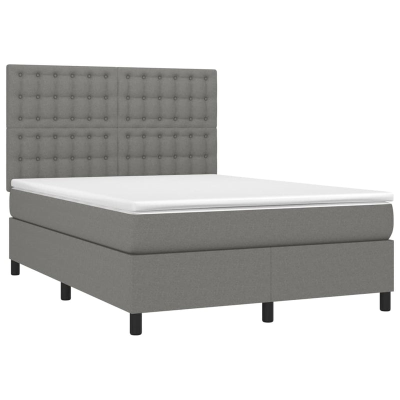 Box Spring Bed with Mattress Dark Grey 137x187 cm Double Size Fabric