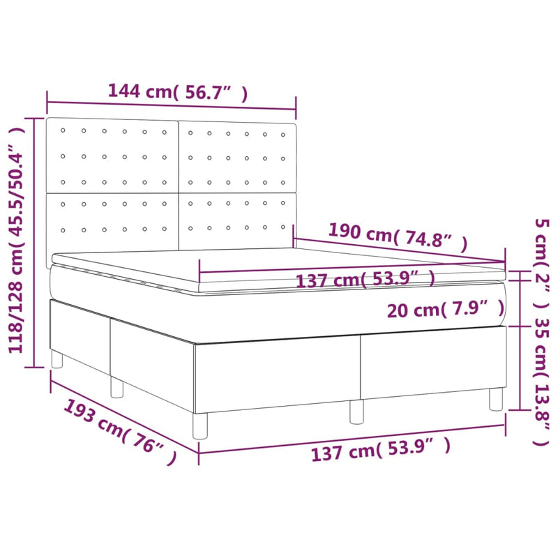 Box Spring Bed with Mattress Dark Grey 137x187 cm Double Size Fabric