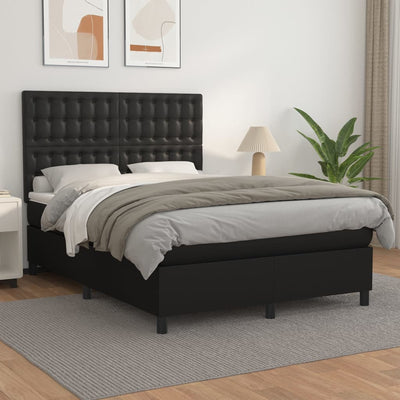 Box Spring Bed with Mattress Black 137x187 cm Double Size Faux Leather