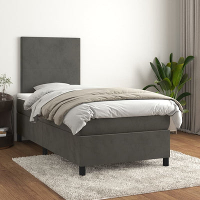 Box Spring Bed with Mattress Dark Grey 106x203 cm King Single Size Velvet