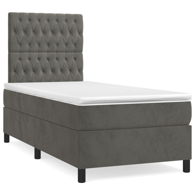 Box Spring Bed with Mattress Dark Grey 106x203 cm King Single Size Velvet