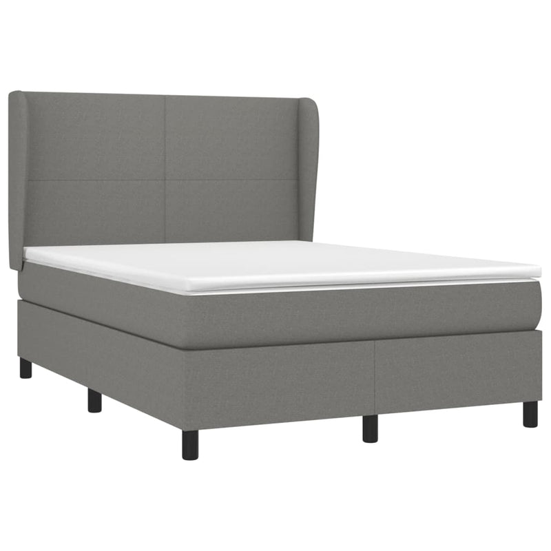 Box Spring Bed with Mattress Dark Grey 137x187 cm Double Size Fabric