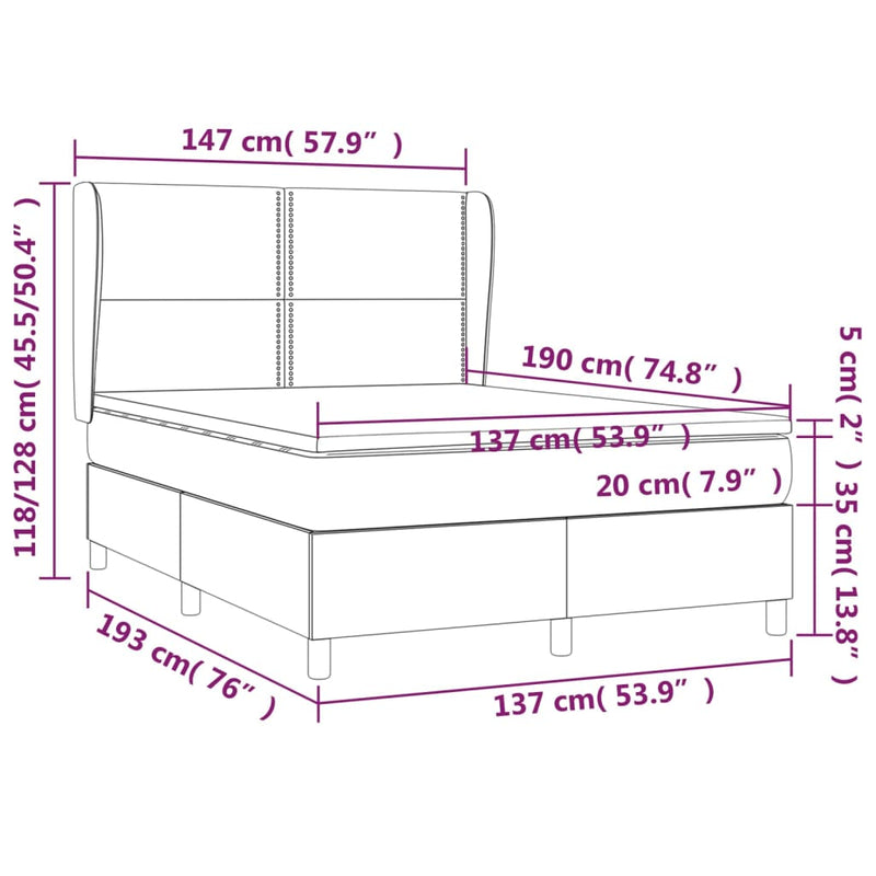 Box Spring Bed with Mattress Dark Grey 137x187 cm Double Size Fabric