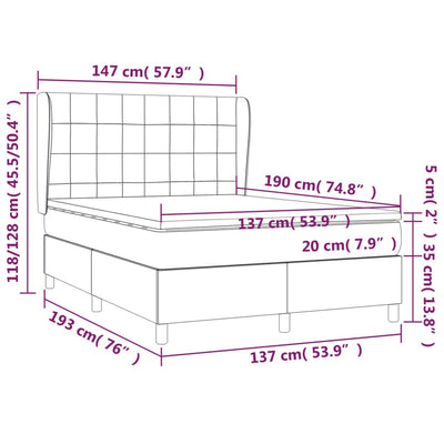 Box Spring Bed with Mattress Dark Grey 137x187 cm Double Size Fabric