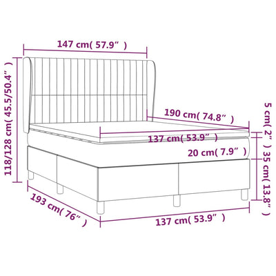 Box Spring Bed with Mattress Dark Grey 137x187 cm Double Size Fabric