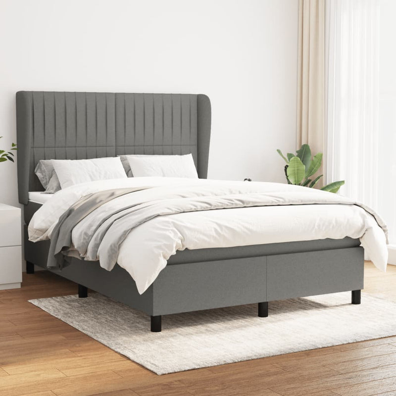 Box Spring Bed with Mattress Dark Grey 137x187 cm Double Size Fabric