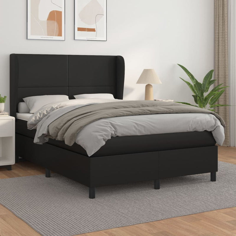 Box Spring Bed with Mattress Black 137x187 cm Double Size Faux Leather