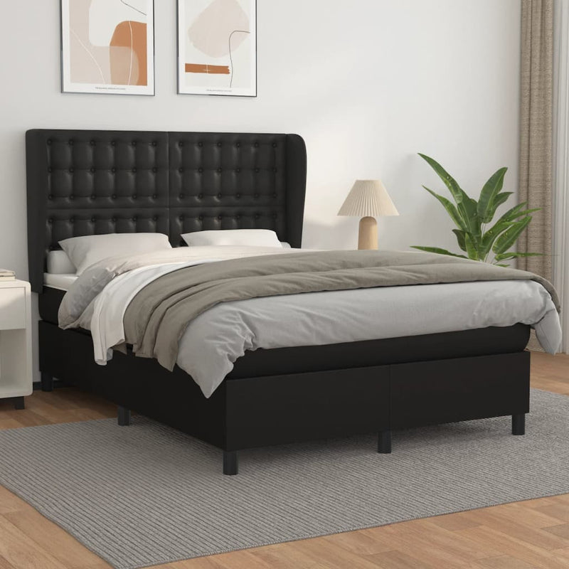 Box Spring Bed with Mattress Black 137x187 cm Double Size Faux Leather