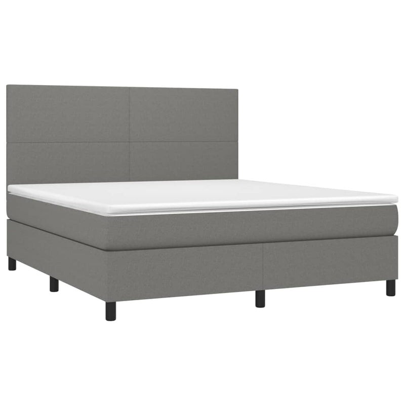 Box Spring Bed with Mattress&LED Dark Grey 153x203 cm Queen Size Fabric