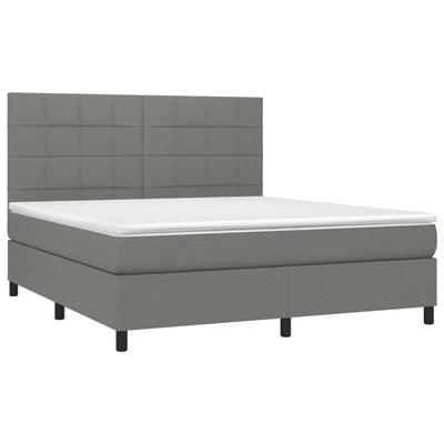 Box Spring Bed with Mattress&LED Dark Grey 153x203 cm Queen Size Fabric