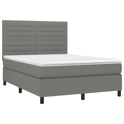 Box Spring Bed with Mattress&LED Dark Grey 137x187 cm Double Size Fabric