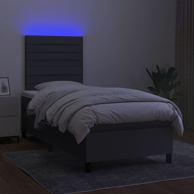 Box Spring Bed with Mattress&LED Dark Grey 106x203 cm King Single Size Fabric