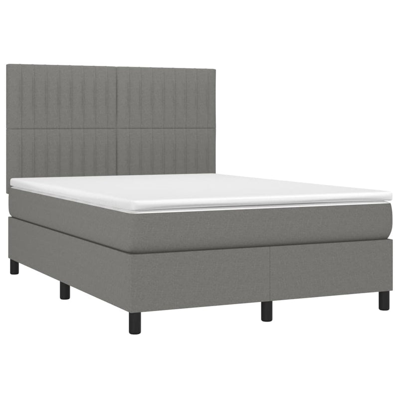 Box Spring Bed with Mattress&LED Dark Grey 137x190 cm Double Fabric