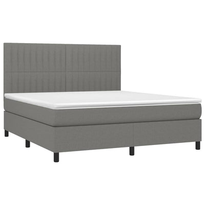 Box Spring Bed with Mattress&LED Dark Grey 153x203 cm Queen Size Fabric