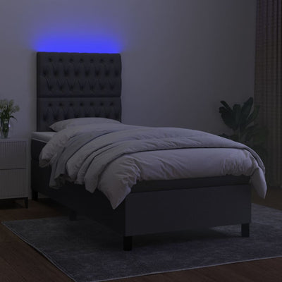 Box Spring Bed with Mattress&LED Dark Grey 106x203 cm King Single Size Fabric