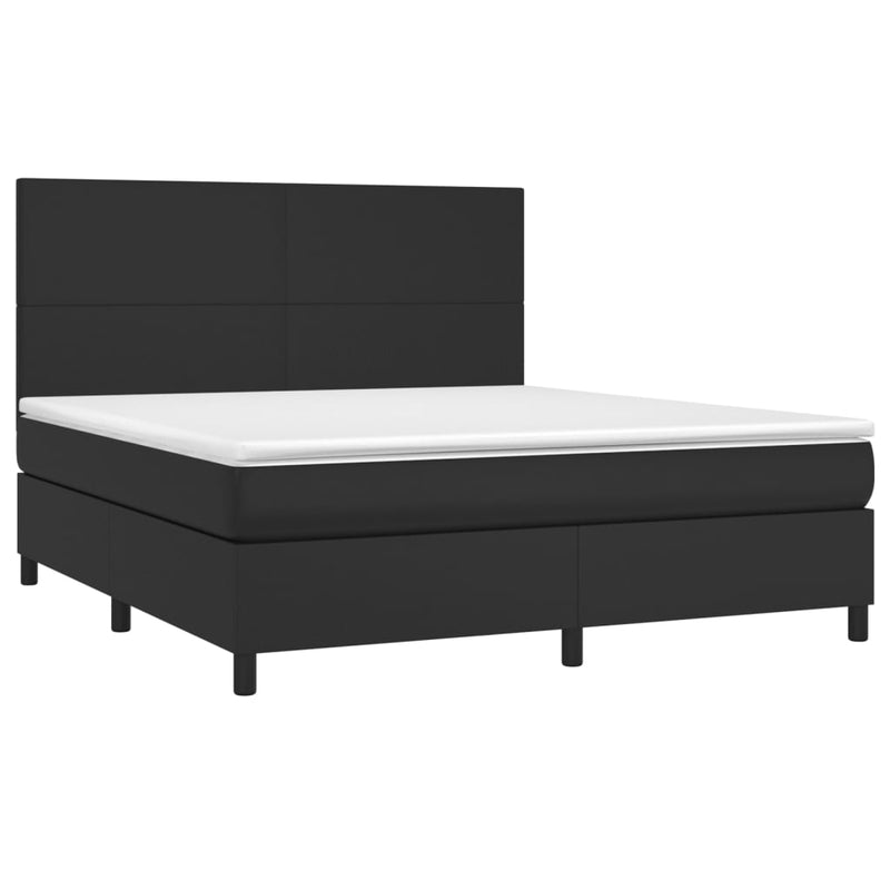 Box Spring Bed with Mattress&LED Black 153x203 cm Queen Size Faux Leather