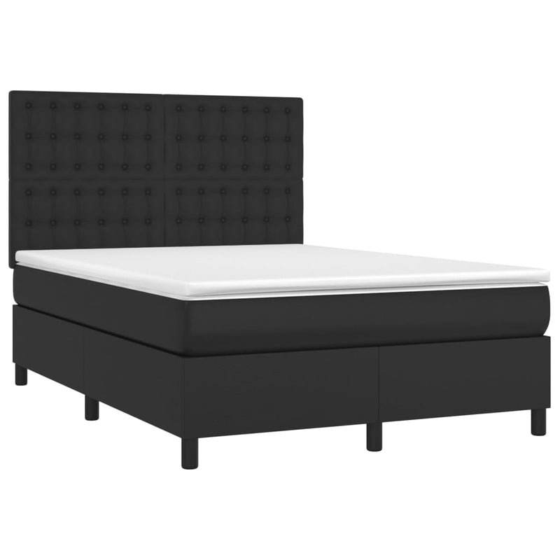 Box Spring Bed with Mattress&LED Black 137x187 cm Double Size Faux Leather