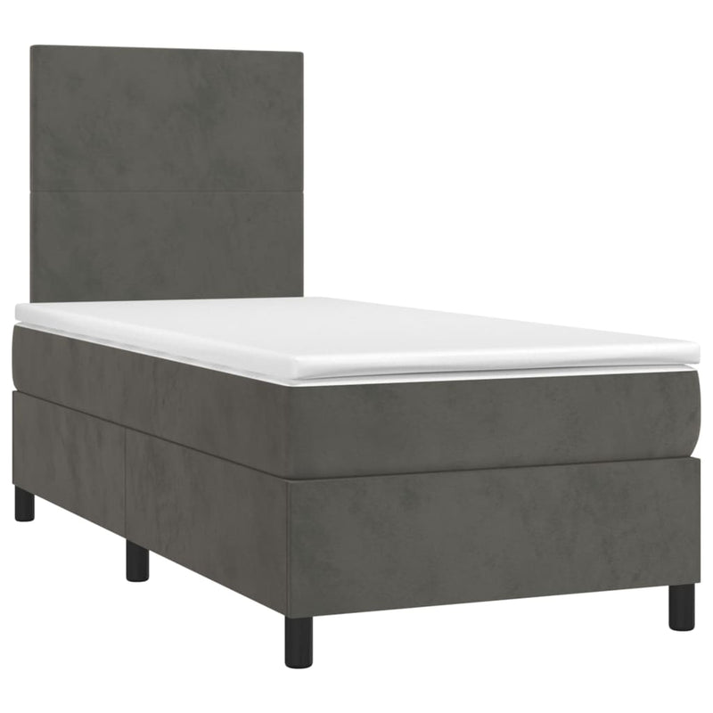 Box Spring Bed with Mattress&LED Dark Grey 106x203 cm King Single Size Velvet