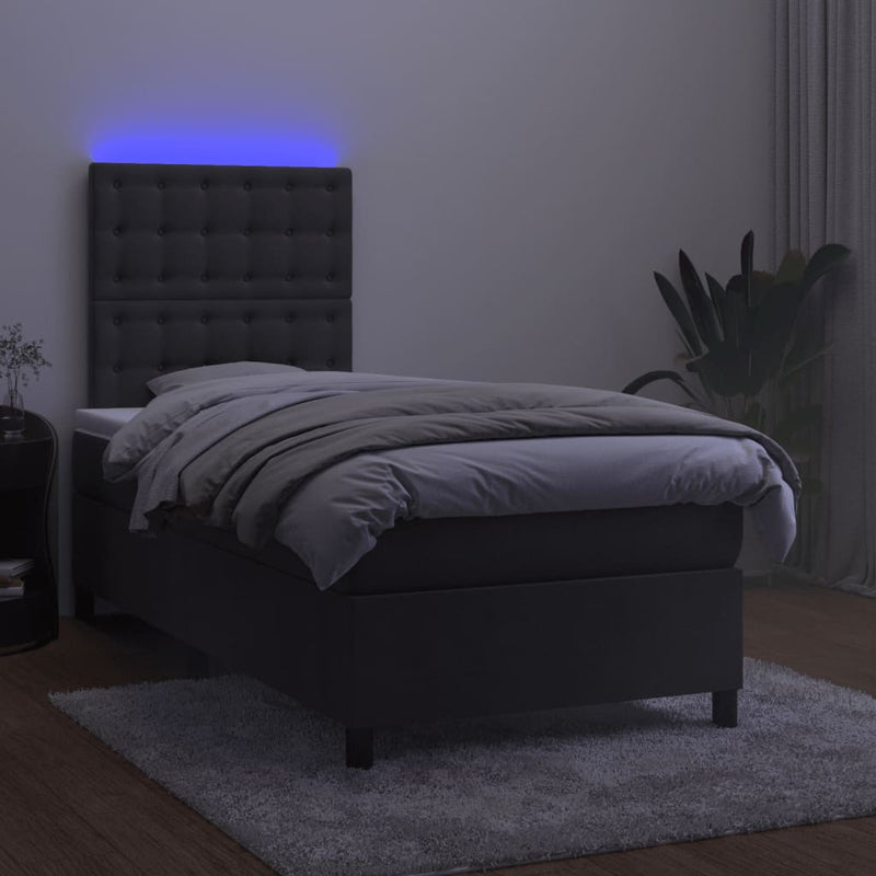 Box Spring Bed with Mattress&LED Dark Grey 106x203 cm King Single Size Velvet