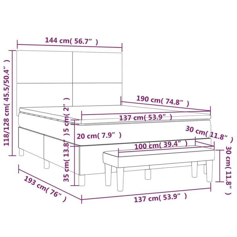 Box Spring Bed with Mattress Dark Grey 137x187 cm Double Size Fabric