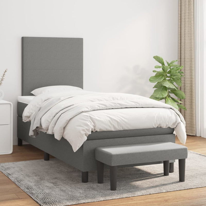 Box Spring Bed with Mattress Dark Grey 106x203 cm King Single Size Fabric