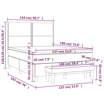 Box Spring Bed with Mattress Dark Grey 137x187 cm Double Size Fabric