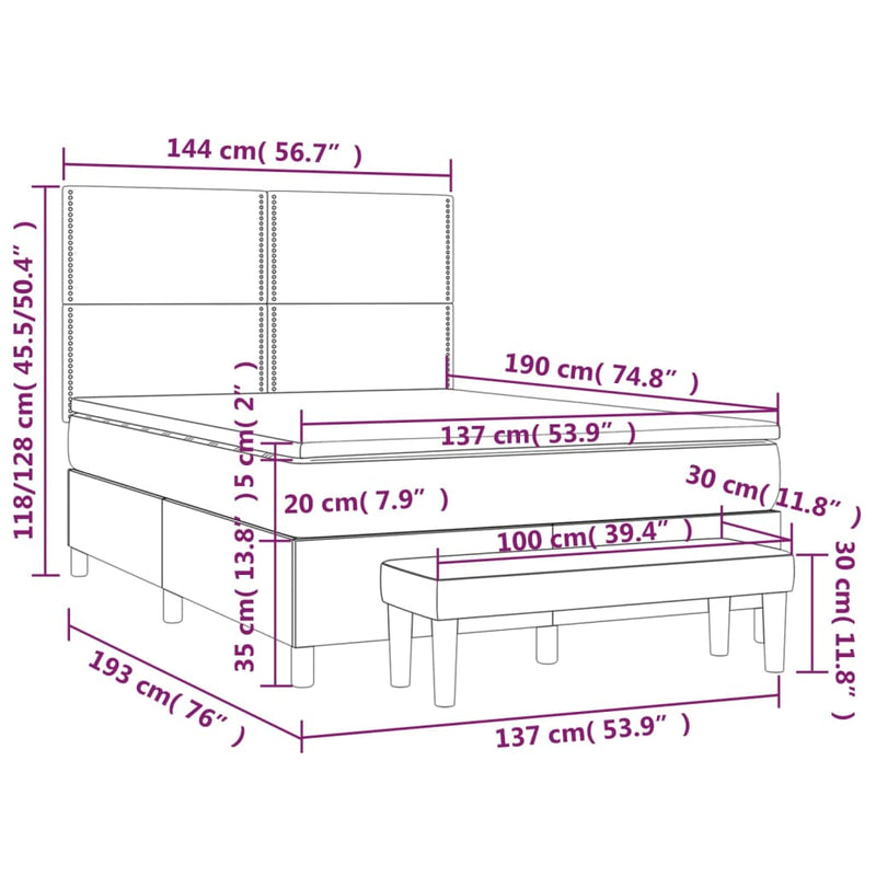 Box Spring Bed with Mattress Dark Grey 137x187 cm Double Size Fabric