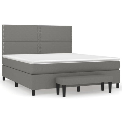 Box Spring Bed with Mattress Dark Grey 152x203 cm Queen Fabric