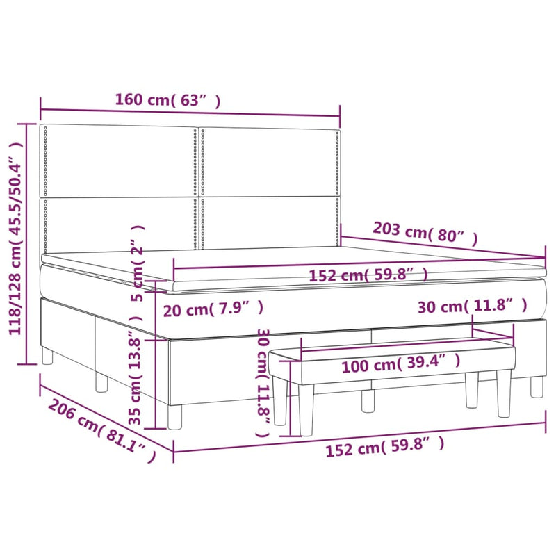 Box Spring Bed with Mattress Dark Grey 152x203 cm Queen Fabric