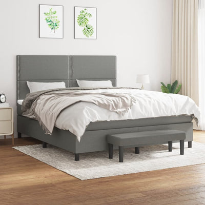 Box Spring Bed with Mattress Dark Grey 152x203 cm Queen Fabric