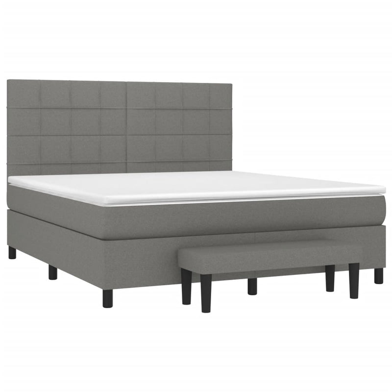 Box Spring Bed with Mattress Dark Grey 152x203 cm Queen Fabric