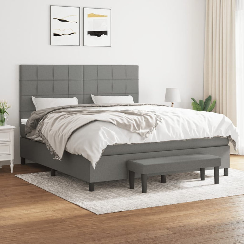 Box Spring Bed with Mattress Dark Grey 152x203 cm Queen Fabric