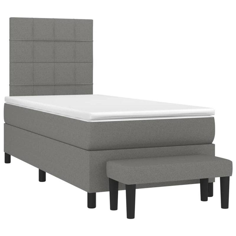 Box Spring Bed with Mattress Dark Grey 106x203 cm King Single Size Fabric