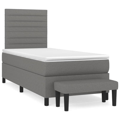 Box Spring Bed with Mattress Dark Grey 106x203 cm King Single Size Fabric