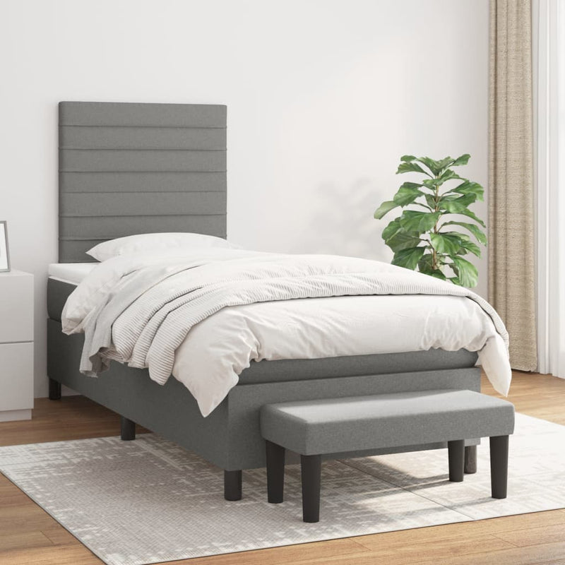 Box Spring Bed with Mattress Dark Grey 106x203 cm King Single Size Fabric