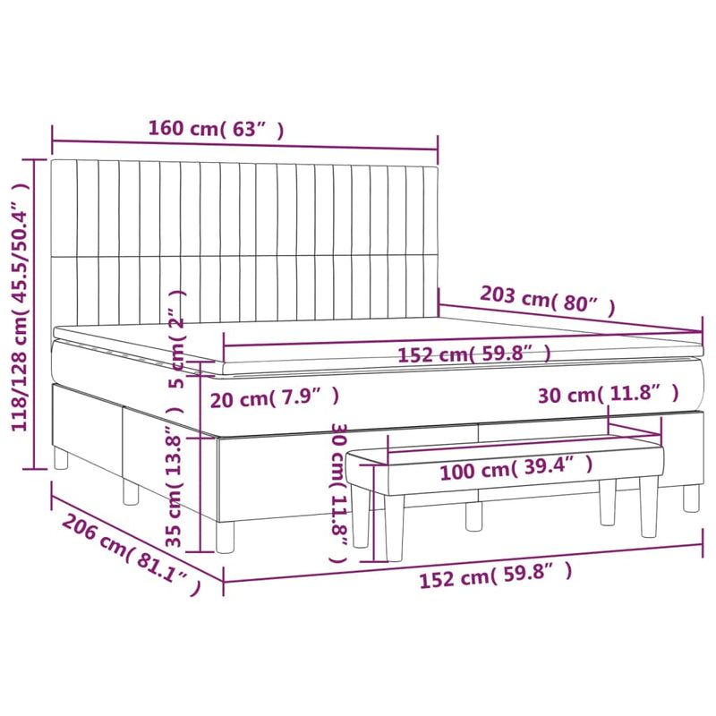 Box Spring Bed with Mattress Dark Grey 153x203 cm Queen Size Fabric