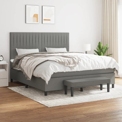 Box Spring Bed with Mattress Dark Grey 153x203 cm Queen Size Fabric