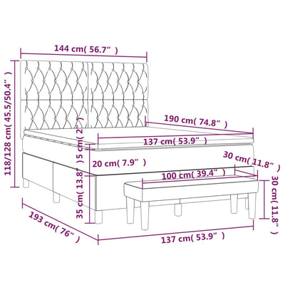 Box Spring Bed with Mattress Dark Grey 137x187 cm Double Size Fabric