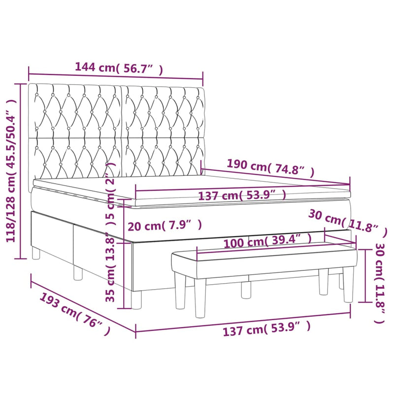 Box Spring Bed with Mattress Dark Grey 137x187 cm Double Size Fabric