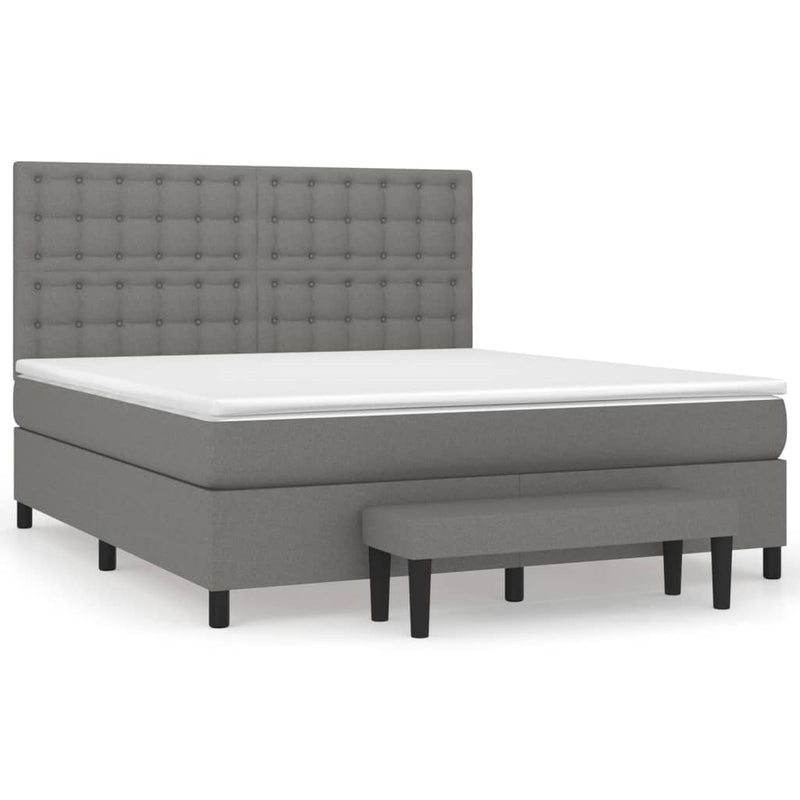 Box Spring Bed with Mattress Dark Grey 153x203 cm Queen Size Fabric