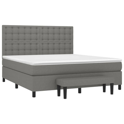 Box Spring Bed with Mattress Dark Grey 153x203 cm Queen Size Fabric