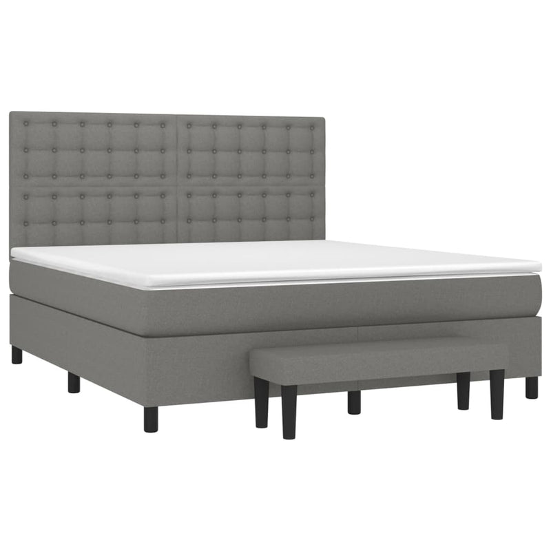 Box Spring Bed with Mattress Dark Grey 153x203 cm Queen Size Fabric