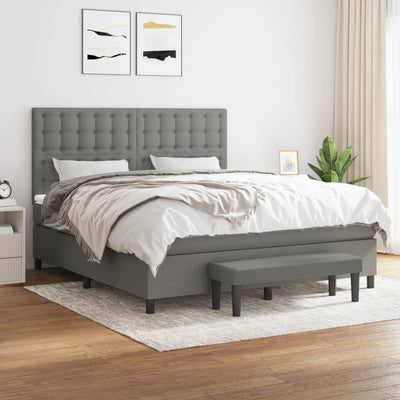 Box Spring Bed with Mattress Dark Grey 153x203 cm Queen Size Fabric